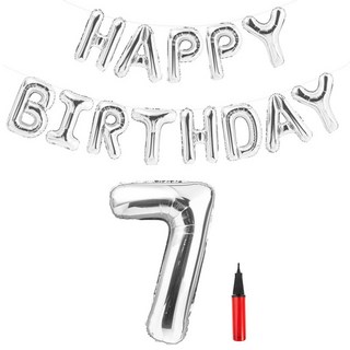 파티팡 실버 은박풍선세트 HAPPY BIRTHDAY + 숫자풍선 대 7 + 손펌프 랜덤 발송 세트, 혼합 색상, 1세트