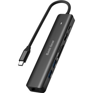 베이직기어 USB C 타입 맥북 7 in 1 멀티 허브, 블랙, 1개