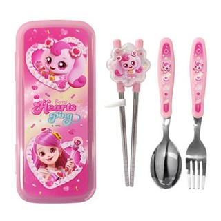 르번 새콤달콤 캐치티니핑 하츄핑 무소음 케이스 + 교정젓가락, 혼합색상, 숟가락 + 젓가락 + 포크 + 케이스, 1세트