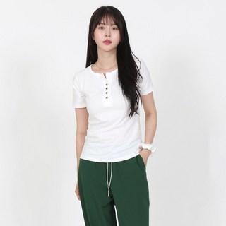 엘쏘 여성용 브이넥 헨리넥 여름 반팔 티셔츠