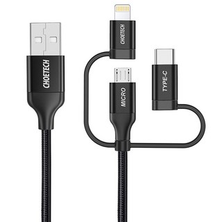 Choetech MFi 3合1 USB to C Type-Lightning 8針-5針多合一充電線, 1個, 1.2m, 黑色