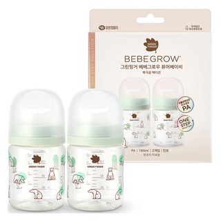 베베그로우 그린핑거 퓨어베이비 PA 노꼭지 디자인 젖병 트윈팩 북극곰, 민트, 2개, 160ml