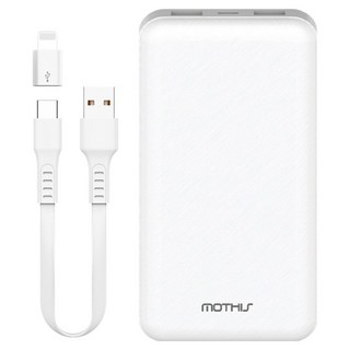 모디스 슬림 듀얼 보조배터리 10000mAh + C타입 케이블 + 8핀 젠더 세트 화이트 SPE-2PCPPB100A 상품 이미지