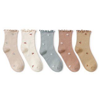 워더미 여성용 편안한 무압박 러블리 사계절 중목 양말 5종 세트 혼합색상