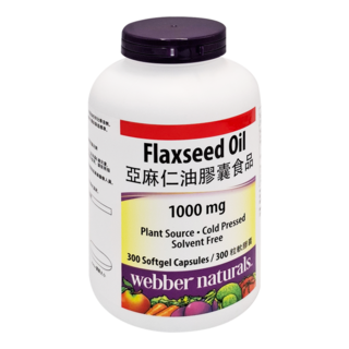 Webber Naturals亞麻仁油膠囊食品1000mg，300顆，冷壓萃取，Omega-3脂肪酸, 1.5g, 1罐