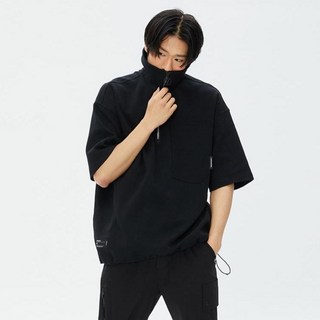 라이프워크 포켓 하이넥 반집업 반팔 맨투맨