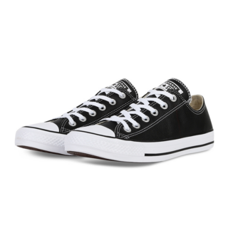 CONVERSE 匡威 Chuck Taylor All Star 黑色皮革低筒休閒鞋,經典時尚,舒適耐穿, 黑色, 27.5cm, 1雙