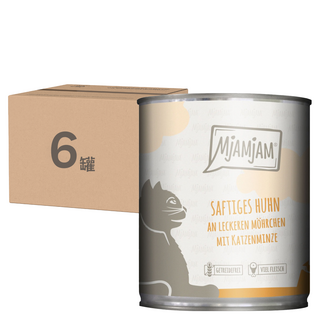 MjAMjAM 魔力喵 主食罐 1號 貓飼料, 6個, 多汁雞肉 + 胡蘿蔔 + 貓草, 800g