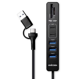 유니콘 A + C타입 컨넥터지원 USB3.2 Gen1 7In1 USB멀티허브 무전원 케이블 1.5m RHC-700C, 블랙, 1개