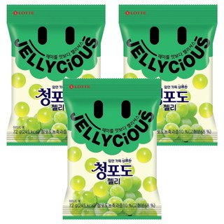 LOTTE 樂天 Jellycious 青葡萄軟糖 72g 包, 多汁口感，濃郁果汁，彈牙口感, 3包