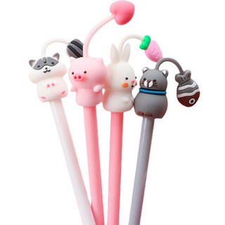 올셀 귀여운 동몰 캐릭터 귀여운 볼펜 0.5mm 4종 세트, 햄스터, 돼지, 토끼, 고양이, 1세트