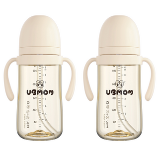 UBMOM 經典款PPSU雙耳吸管學習杯, 優格米, 280ml, 2個