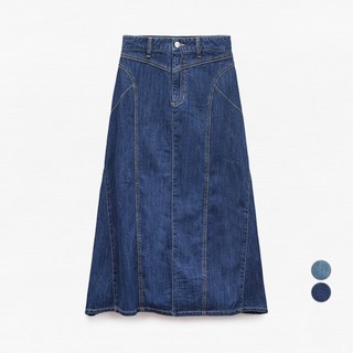 미쏘 여성용 데님 플레어 롱스커트