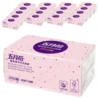 五月花 細柔感可冲式面紙 250抽, 250張, 18包