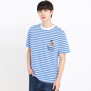 WHOLEHAUSS 디즈니 스몰 미키 스트라이프 통기성 반팔 티셔츠