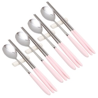 윌리브 304스텐 아모스 파스텔 수저 세트, 핑크, 숟가락 + 젓가락, 4세트