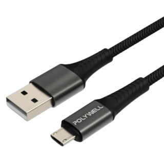 POLYWELL 寶利威爾 USB-A-Micro-B 公對公 編織充電線, 1m, 1條