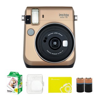 인스탁스 미니70 즉석카메라 골드 instaxmini70 + 필름 2p + 전용케이스 투명 + 오리진 미니앨범 랜덤발송 + CR2 건전지 2p 세트, 1세트