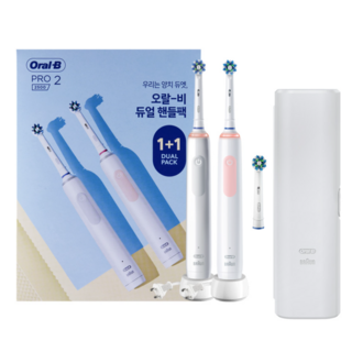 오랄비 프로2500 전동칫솔 듀얼 핸들팩 3772A 화이트 + 핑크 1세트 상품 이미지