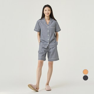 JAJU(자주) 여성용 냉감 통기성 BETTER 코튼 시어서커 미니체크 5부 파자마 상하의 세트