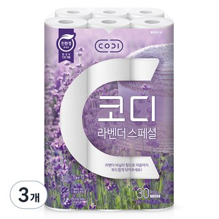 코디 3겹 라벤더 스페셜 롤화장지, 30m, 30롤, 3개