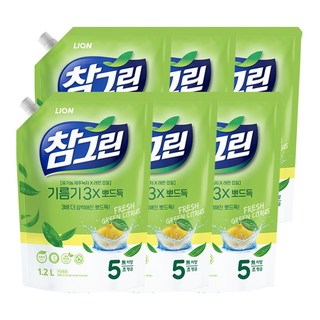 참그린 레몬 녹차 뽀드득 어드밴스 주방세제 리필, 1.2L, 6개