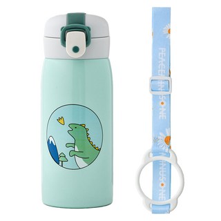 코코메이트 보온 보냉 공룡 텀블러 + 스트랩 세트, 민트 + 랜덤 발송, 350ml, 1세트