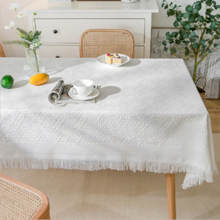 Hoom禾暮生活 編織桌布, 波西米亞風 白色90*90cm, 90 x 90cm, 波希米亞 奶白, 1個