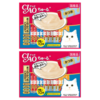 이나바 고양이 챠오츄르 버라이어티 간식, 혼합맛(참치/가다랑어), 560g, 2개