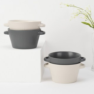 Bloom at home 陶瓷雙耳拉麵碗 2件組, 舊蕾絲，深灰色, 2套