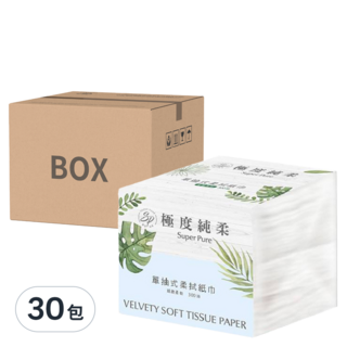 SUPER PURE 單抽式柔拭紙巾, 細緻柔軟, 300抽, 300張, 30包