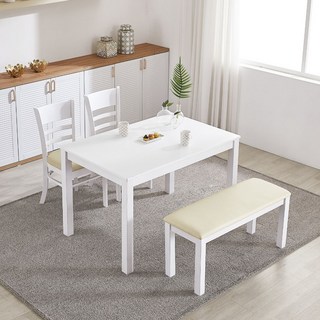 이노센트 캐빈 고무나무 원목 식탁세트 4인용 방문설치, 화이트, 일반 2 + 벤치 1