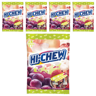 MORINAGA 森永 HI-CHEW 嗨啾 軟糖, 特選水果口味, 葡萄/水蜜桃/荔枝三種口味, 超Juicy, 90g, 5袋