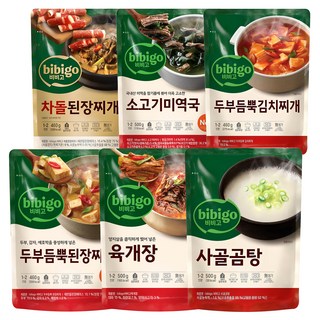 비비고 김치찌개 460g + 된장찌개 460g + 소고기미역국 500g + 육개장 500g + 차돌된장찌개 460g + 사골곰탕 500g, 1세트
