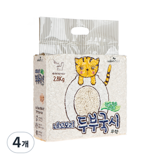 네꼬모리 응고형 두부국시 극세입자 고양이 모래, 4개, 무향