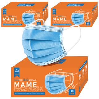 MAME 3중구조 일회용 마스크, 50개입, 3개, 블루