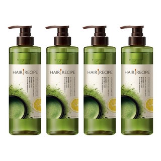 HAIR RECIPE 髮的食譜 淨油保濕水感洗髮露 綠茶柚子, 天然食材頭皮養護, 清爽保濕, 強韌滋養, 蓬鬆清爽, 530ml, 4瓶