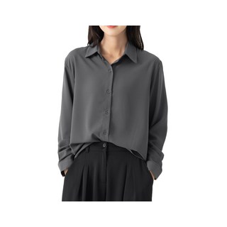 CARET 女款素色長袖襯衫, Free Size, 炭灰色