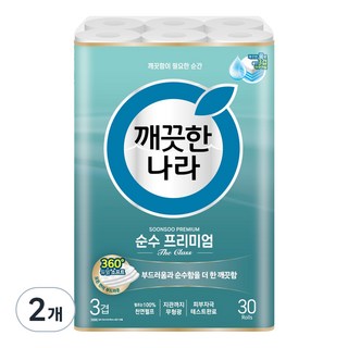깨끗한나라 순수 프리미엄 더클래스, 30m, 30롤, 2개