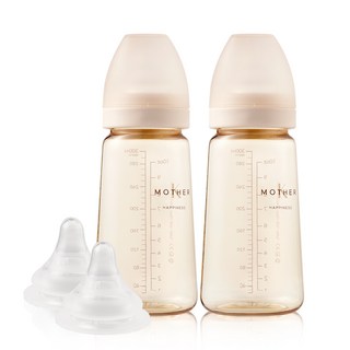 마더케이 베이직 PPSU 무꼭지 젖병 2p + 3단계 젖꼭지 2p, 크림, 280ml, 1세트