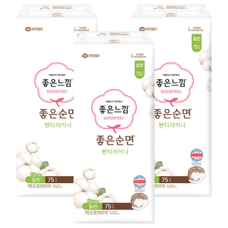 좋은느낌 좋은순면 데일리 팬티라이너, 일반, 75매입, 3개