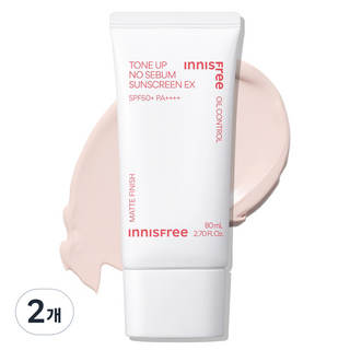 이니스프리 톤업 노세범 선스크린 EX SPF50+ PA++++, 80ml, 2개