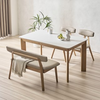 보니애가구 마세린 애쉬 원목 세라믹 1400 식탁 + 벤치 + 의자 4인용 세트 방문설치, 화이트 + 아이보리 + 네추럴, 일반 2 + 벤치 1