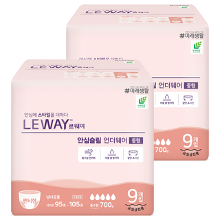 미래생활 르웨이 남녀공용 안심슬림 언더웨어 성인기저귀, 중형, 9개입, 2개