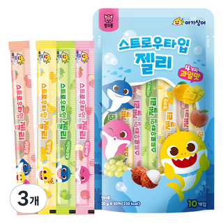 핑크퐁 아기상어 스트로우타입 젤리 10p 랜덤발송, 200g, 3개, 복숭아맛, 리치맛, 망고맛, 샤인머스캣맛