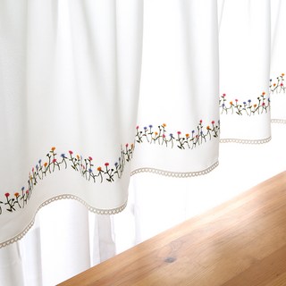 WOOREEDECO Blossom 雪紡刺繡廚房平衡窗簾, 米白色