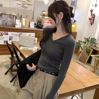 레몬소울 여성용 렉션 브이넥 골지 니트티 07970