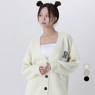 Awesomearound 女款R刺繡字母寬針織開襟衫 AA50384