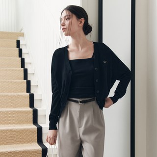 ZERO STREET 女款愛心吊墜開襟衫, 黑色
