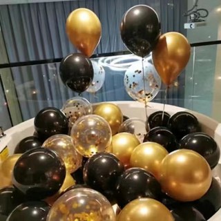 팡파티 파티풍선 + 공기주입기, 블랙 앤 골드, 50개